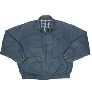 Vintage 90s Polo Ralph Lauren Harrington Bomber Jacket Plaid Lined Blue Mens XL